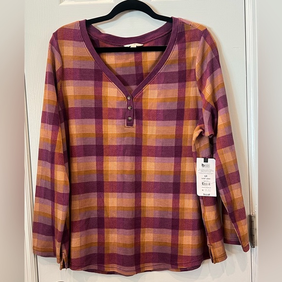 Terra & Sky Sweaters - COPY - 1x plaid, waffle knit top new with tags terra & sky